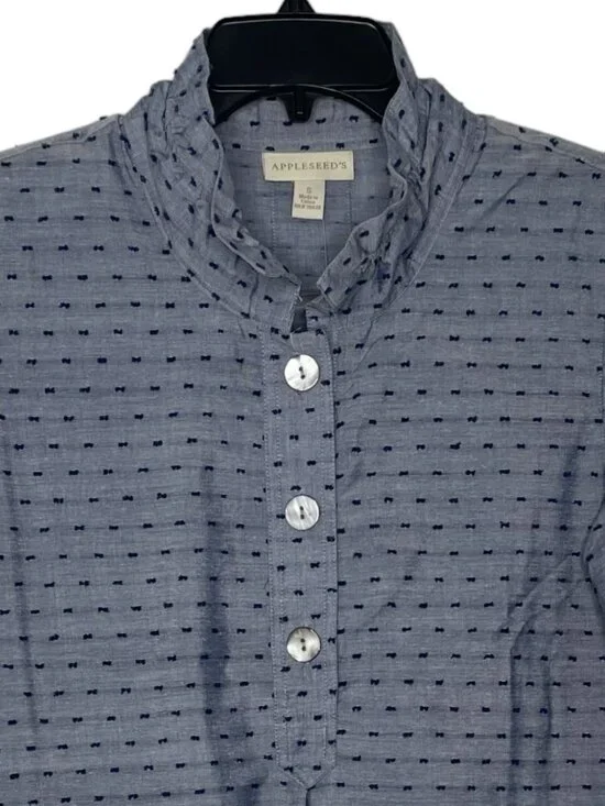 Appleseed's Womens Tunic Size Small 3/4 Sleeve Clip-Dot Ruffled Collar Side Slit - Picture 2 of 6